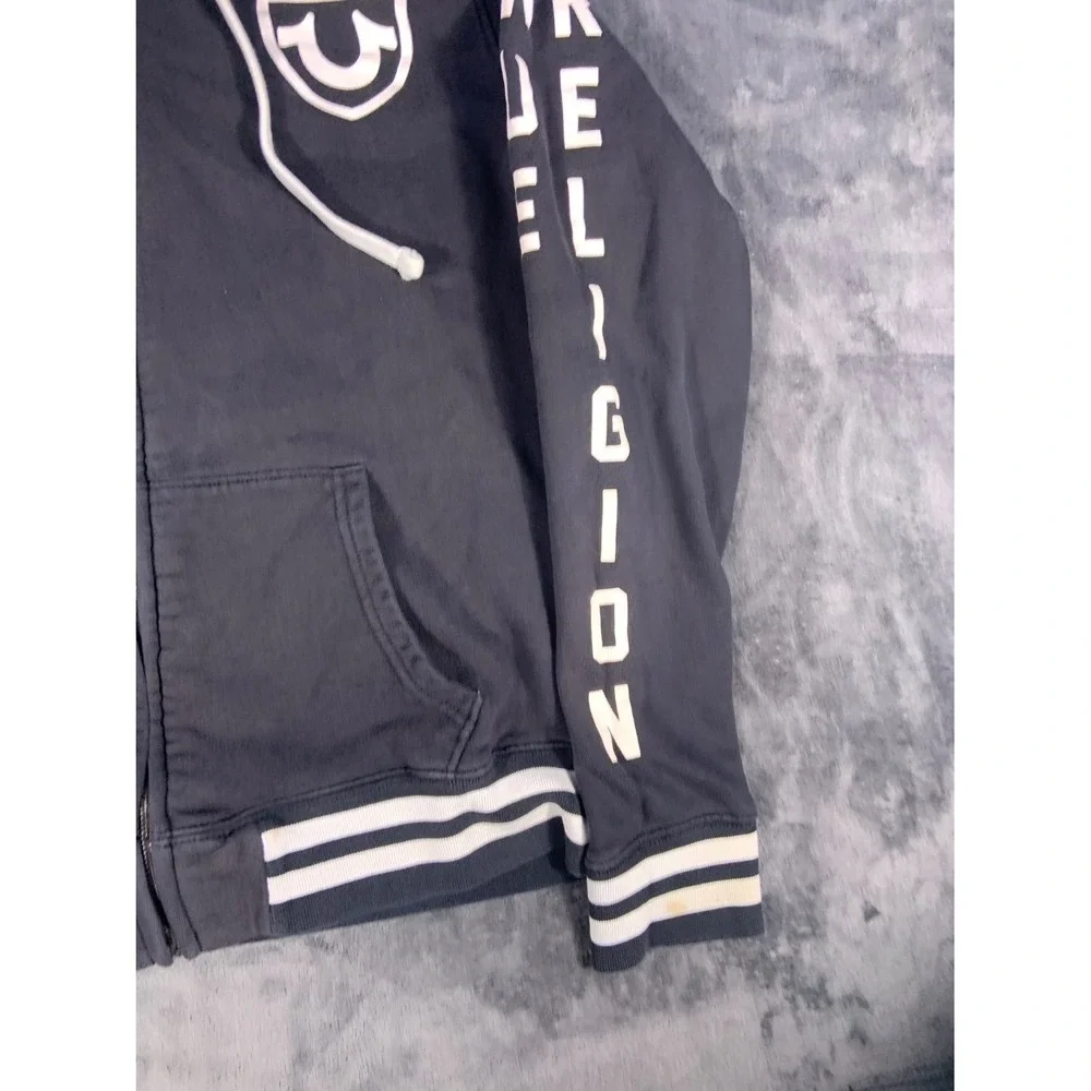 Vintage True Religion Black Zip-Up Hoodie Double Sized SZ L Mens